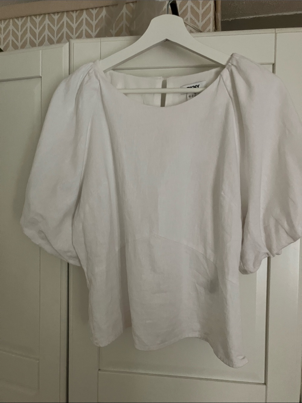 Dkny White Puff-Sleeve Linen Top